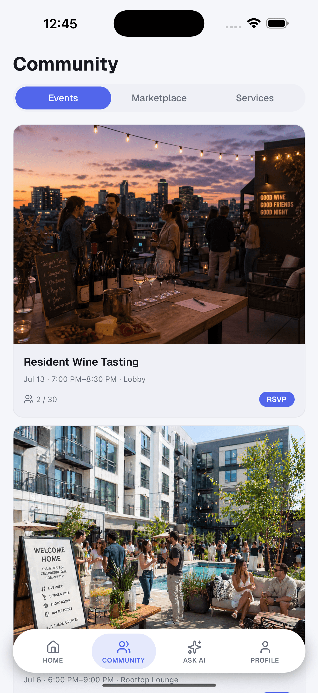 TenantLink community events on mobile